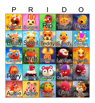 ACNH LGBTQIA+ Pride Bingo Card