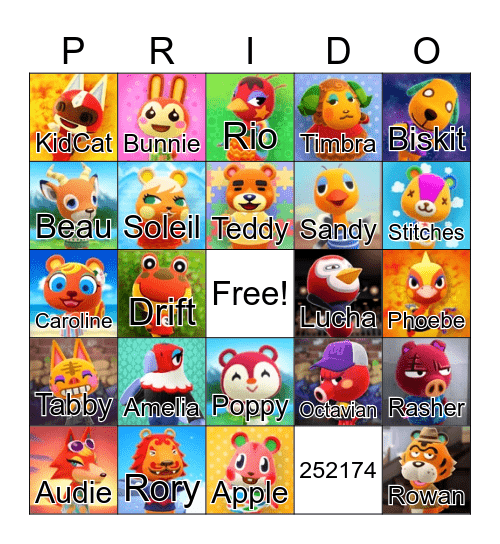 ACNH LGBTQIA+ Pride Bingo Card