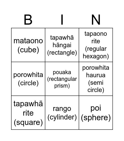 Āhuahanga Wharewhare Bingo Card