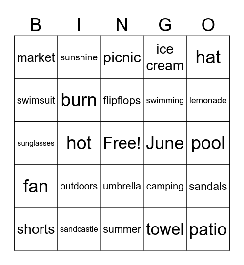 Summer Bingo Card