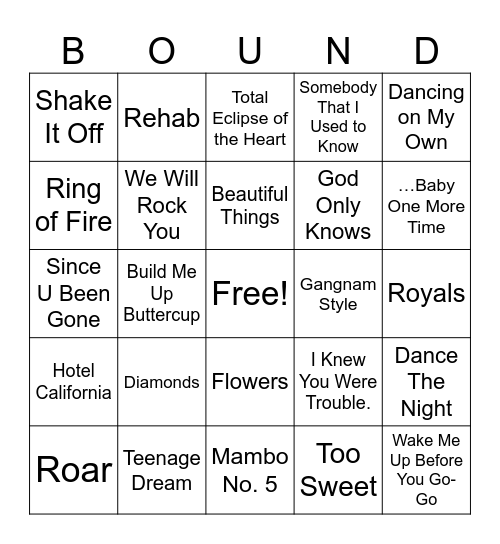 UB Karaoke Bingo Card