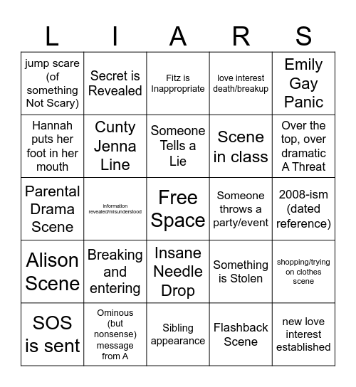 Pretty Little Liars Bingo Card