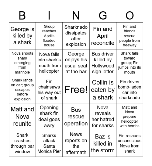 Sharknado Bingo Card