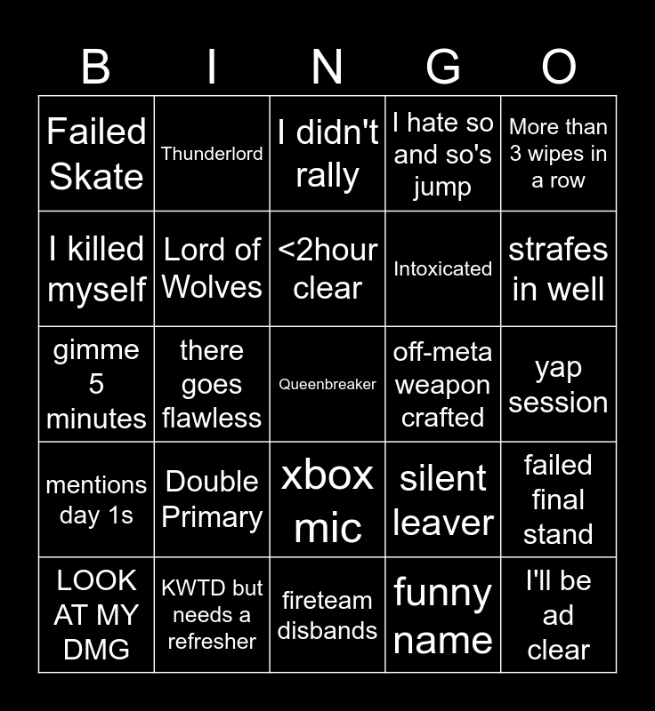 D2 Bingo Card
