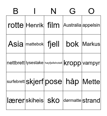 Substantiv  Bingo Card