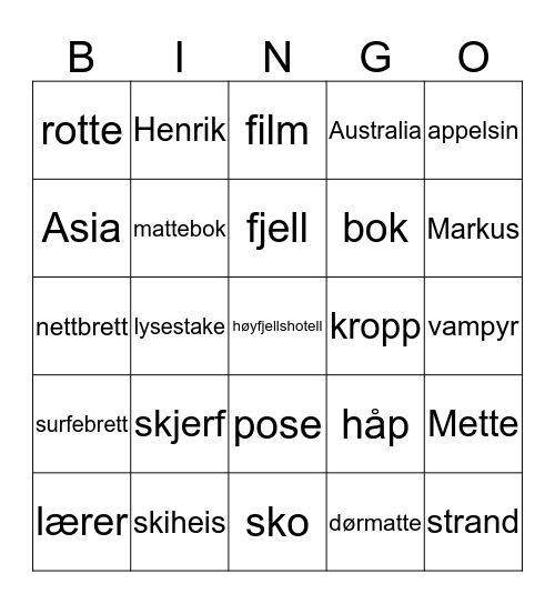 Substantiv  Bingo Card