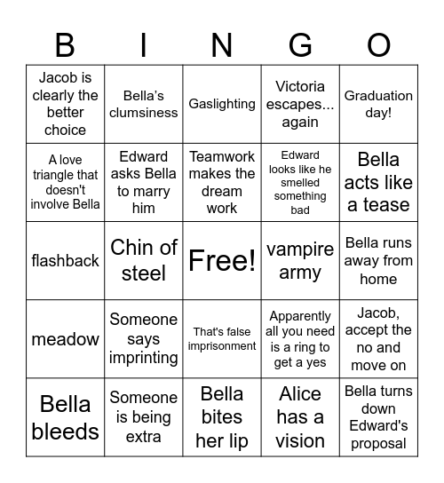 Twilight: Eclipse Bingo Card