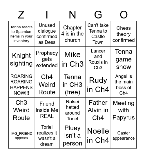 Deltarune Chapters 3+4 Bingo Card