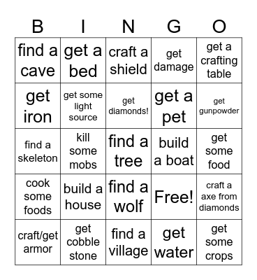 Mincraft Bingo Card