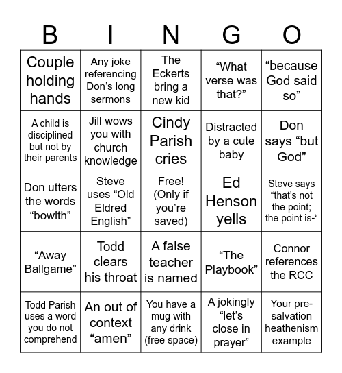 EBC BIBLE STUDY BINGO Card