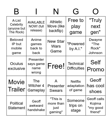 Summer Game Fest Bingo Card