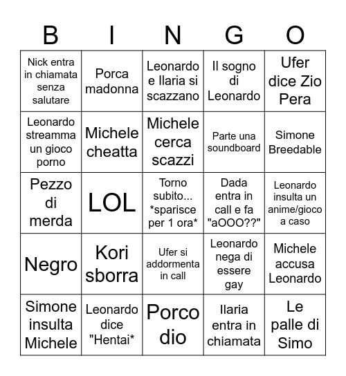 Bingo Cantina Bingo Card