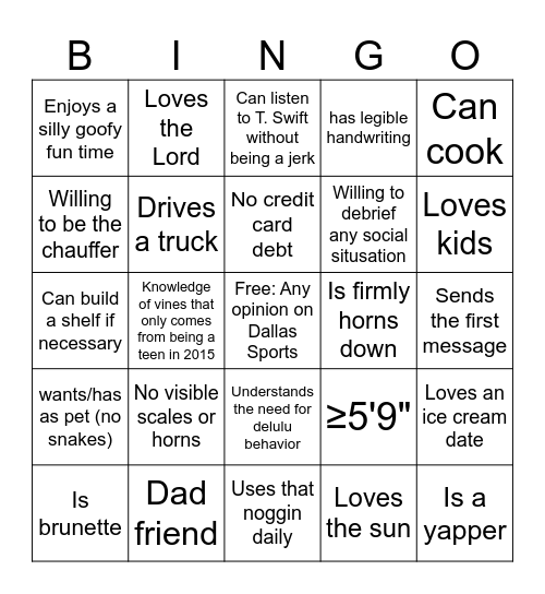 Aubrie's Type Bingo Card