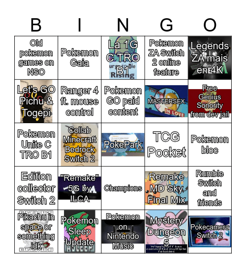 Pokemon Direct Bingo Card