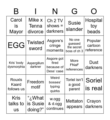 Deltarune in 3 tomorrows!!1! Bingo Card
