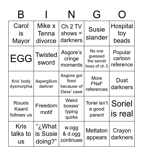 Deltarune in 3 tomorrows!!1! Bingo Card