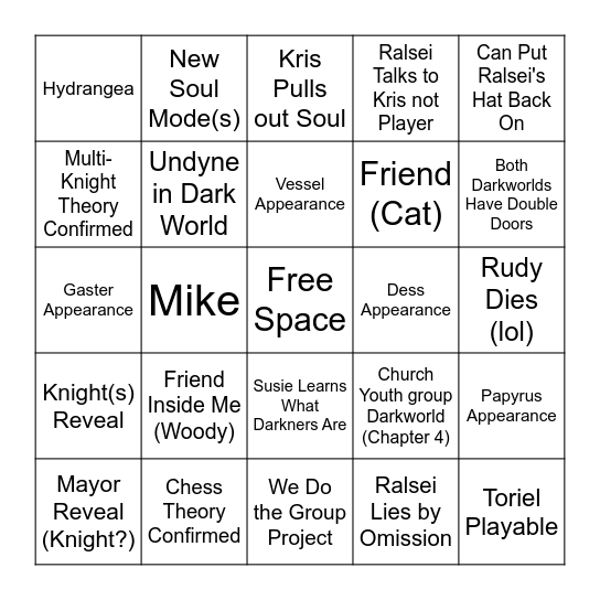 Deltarune Chapters 3+4 Bingo Card