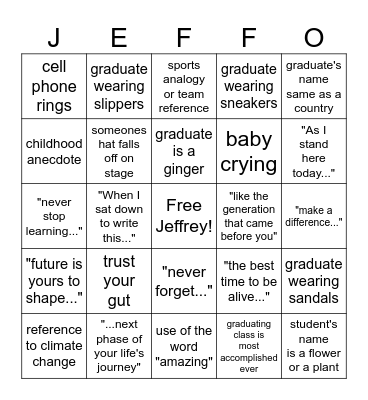 Jeff-O Graduation Bingo Card