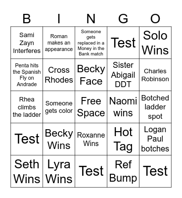 Money in the Bank Predictions Bingo Card