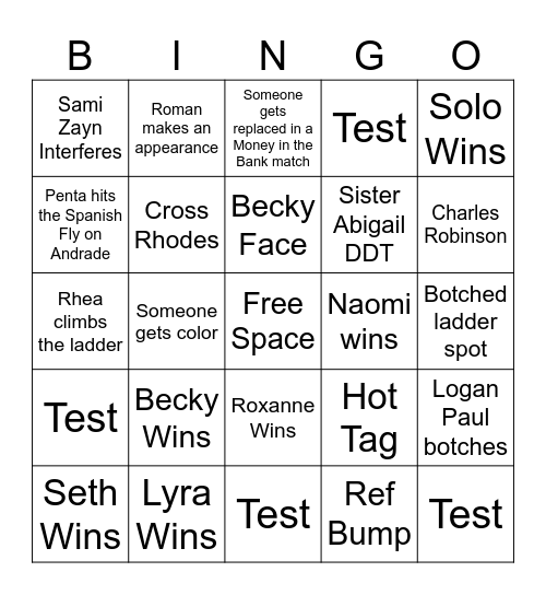Money in the Bank Predictions Bingo Card