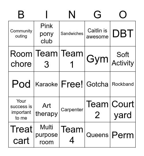 Tuckamore Bingo Card