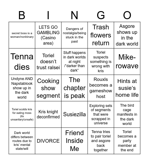 Deltarune Ch3 Bingo Card