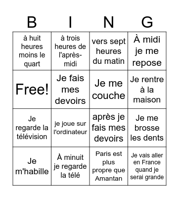 Daily Routine (French) Bingo Card