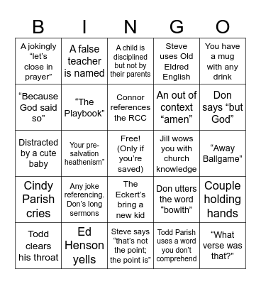 Eldred Bible Study Bingo Card