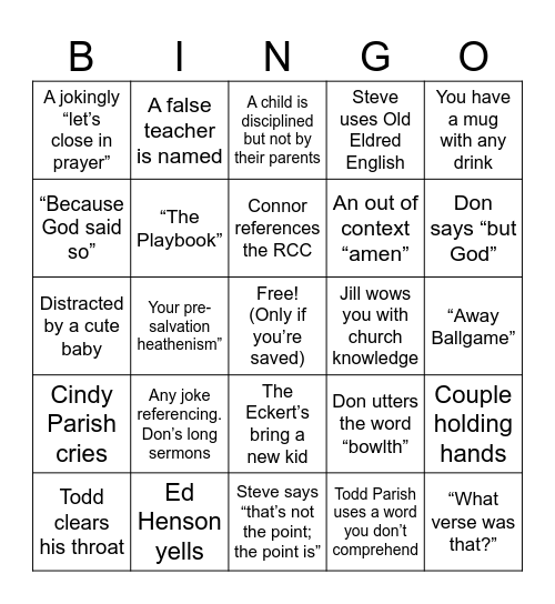 Eldred Bible Study Bingo Card