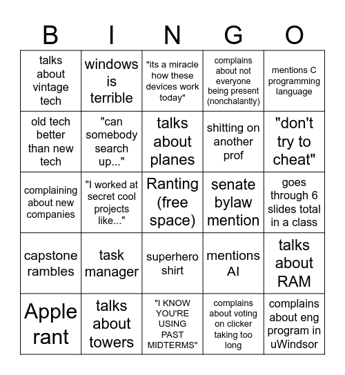 Dr. Muscedere Microproccessors Bingo Card