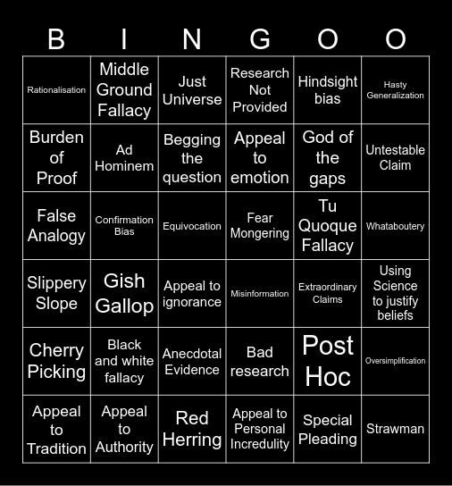 Spot the BS Bingo Card