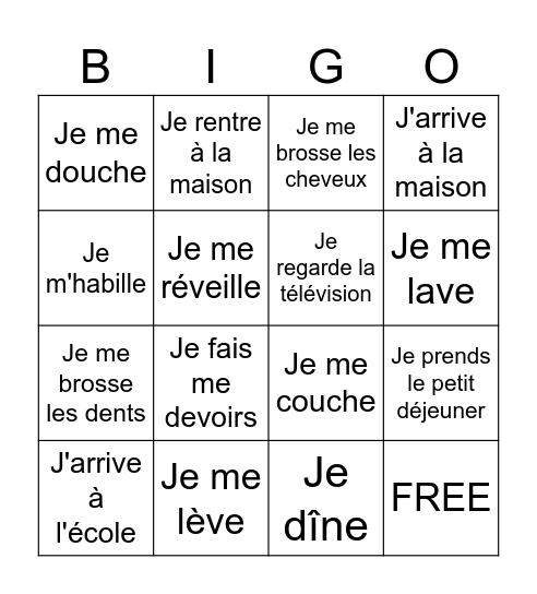 Ma routine quotidienne Bingo Card