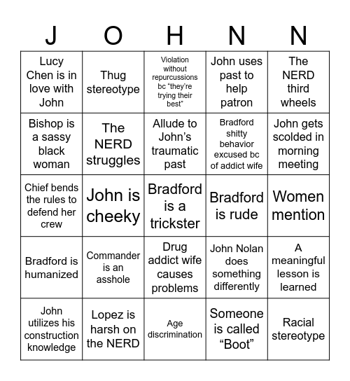 The Rookie Bingo Card