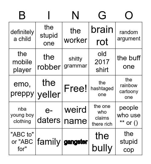 roblox rp bingoyoung Bingo Card