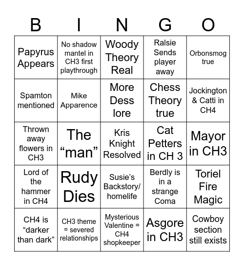 DELTARUNE CH3 & CH4 BINGO Card