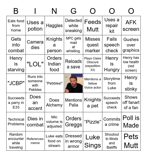 Luke Dale Bingo Stream Week of June 2nd Bingo Card