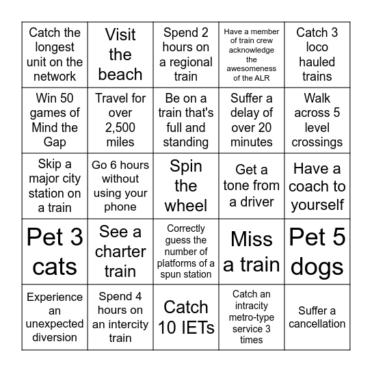 Rail Randomiser Bingo Card