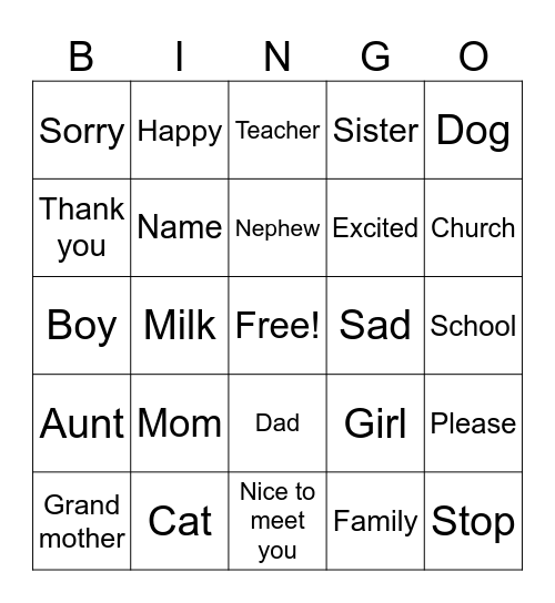 ASl Bingo Card