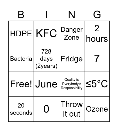 Clare Bingo Card