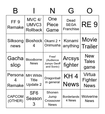Summer Game Fest Bingo Card