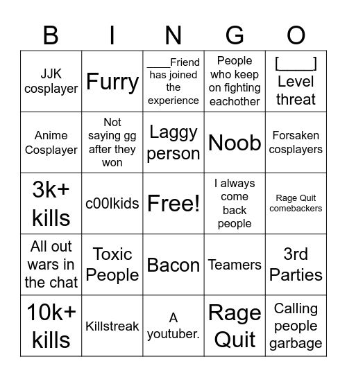 TSBG BINGO Card