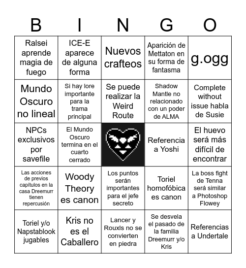 Deltarune Capitulo 3 Bingo Card