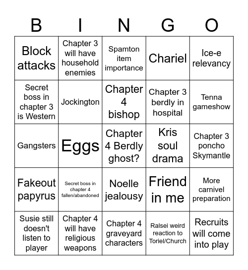 Deltarub Bingo Card