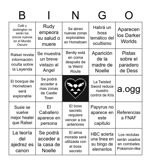 Deltarune Capitulo 4 Bingo Card