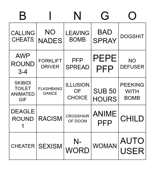 CS2 Bingo Card