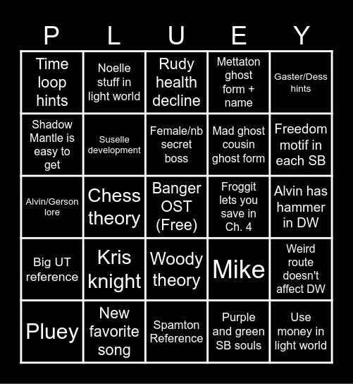 Deltarune Ch. 3 + 4 Bingo Card