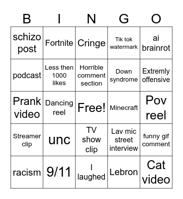 BRAINROT FYP BINGO Card