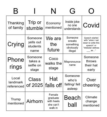 Graduation Bingo Card