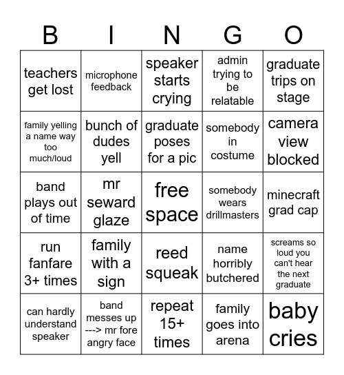 graduation bingo Card
