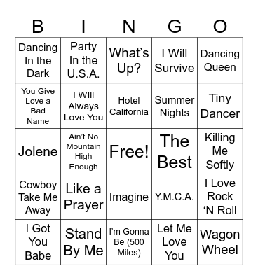 May Result in the Sudden Urge to Sing! Bingo Card